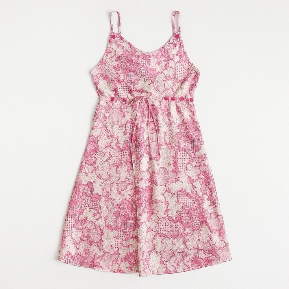 Vtg Y2K babydoll top slip dress sz S Pink toile Coquette Fairy Cottgecore hearts